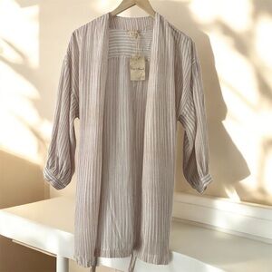 Hem & Thread White & Tan Striped Duster/Kimono NWT